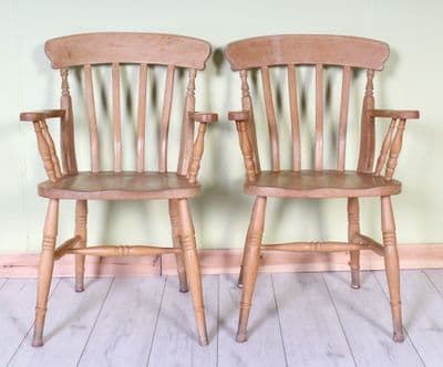 2 Farmhouse Slat Back Carver Chairs