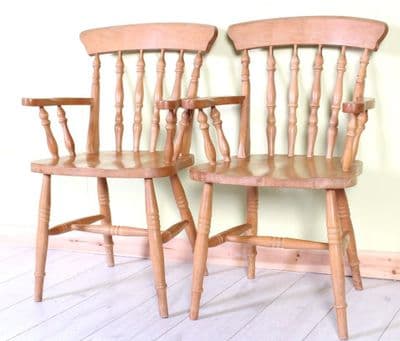 2 Rustic Spindle Back Carver Chairs