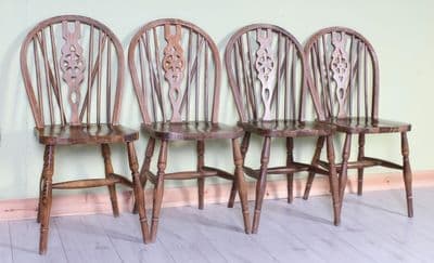 4 Rustic Old Wheel Back Chairs
