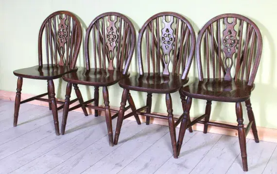 4 Vintage Wheel Back Chairs | Oak Chairs