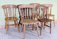 Six Old Rustic Beech Chairs | Second-Hand Pine Shop