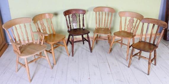 Six Old Rustic Beech Chairs | Second-Hand Pine Shop