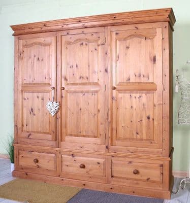 Large 3 Door Pine Wardrobe