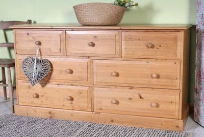 Large Low Pine Chest Of Drawers