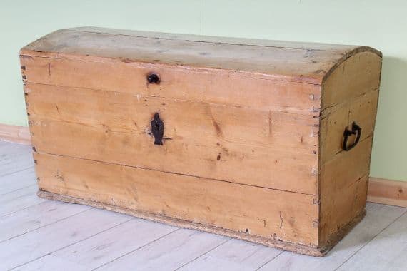 Large Old Antique Pine Chest – Rustic Farmhouse Storage