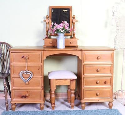 Pine Dressing Table Mirror & Stool