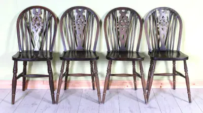 Set Of 4 Vintage Wheel Back Chairs