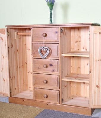 Small Waxed Pine Farmhouse Wardrobe