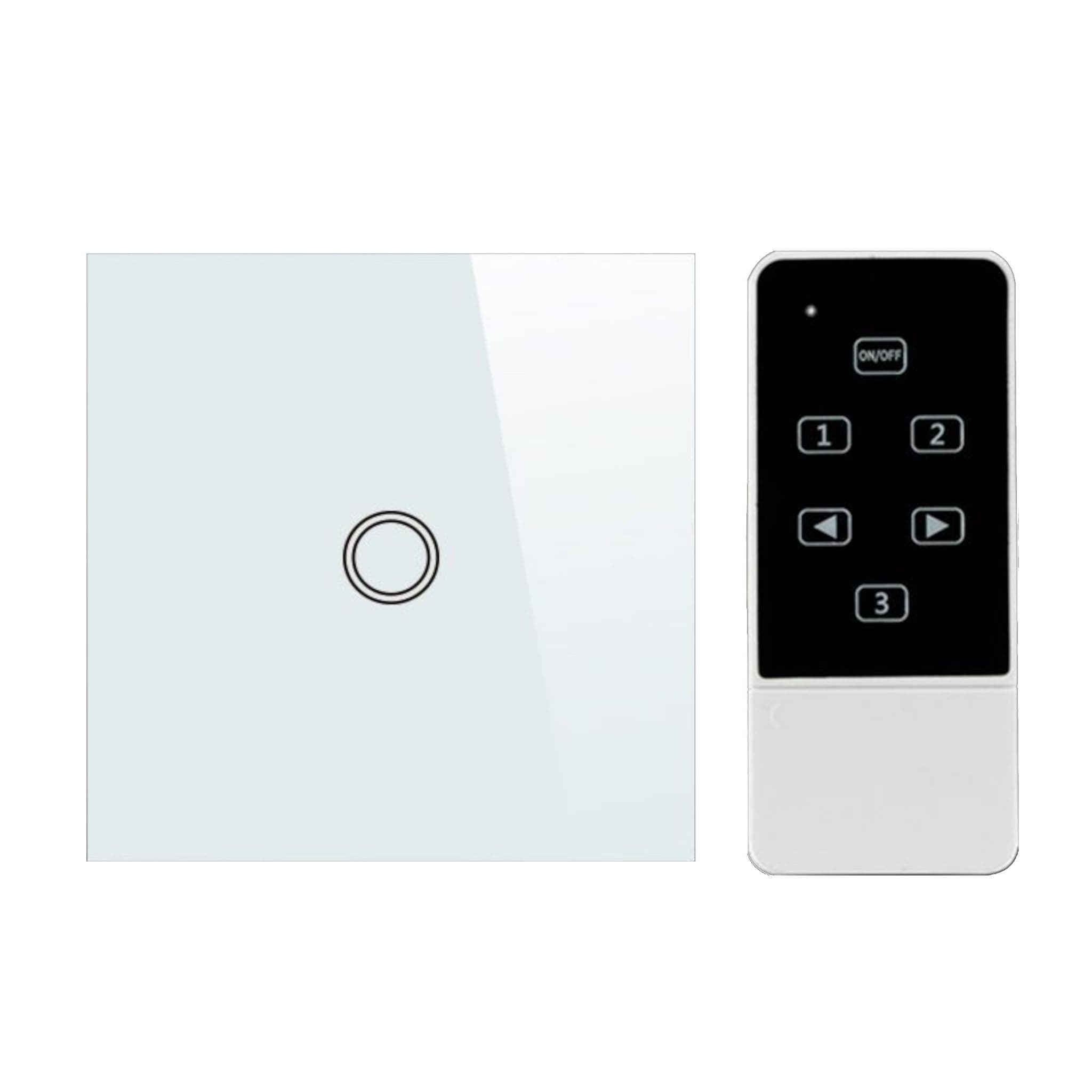illucio 1 Gang 1 Way Remote Touch On/Off Glass Light Switch in White Glass