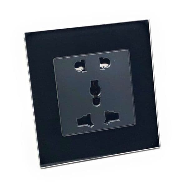 illucio 1 Gang Single Multifunction Electrical Plug Socket (For EU and UK) in Black