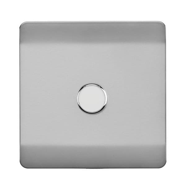 Trendi 1 Gang 1 or 2 way 150w Rotary LED Dimmer Modern Designer Light Switch in Brushed Steel