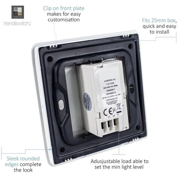 Trendi Switch 1 Gang 1 or 2 way 150w Rotary LED Dimmer Modern Designer Light Switch in Charcoal Grey