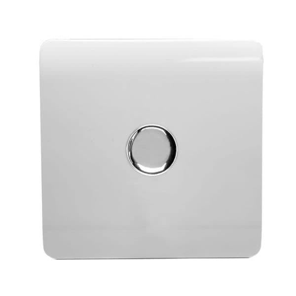 Trendi Switch 1 Gang 1 or 2 way 150w Rotary LED Dimmer Modern Designer Light Switch in Ice White