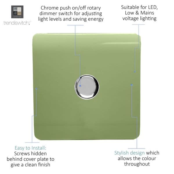 Trendi Switch 1 Gang 1 or 2 way 150w Rotary LED Dimmer Modern Designer Light Switch in Moss Green