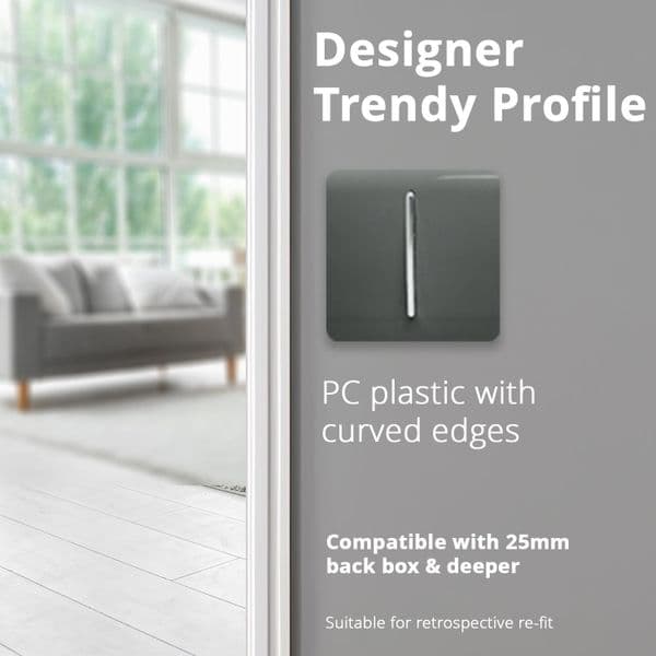 Trendi Switch 1 Gang 1 or 2 way Rocker Modern Designer Light Switch in Charcoal Grey