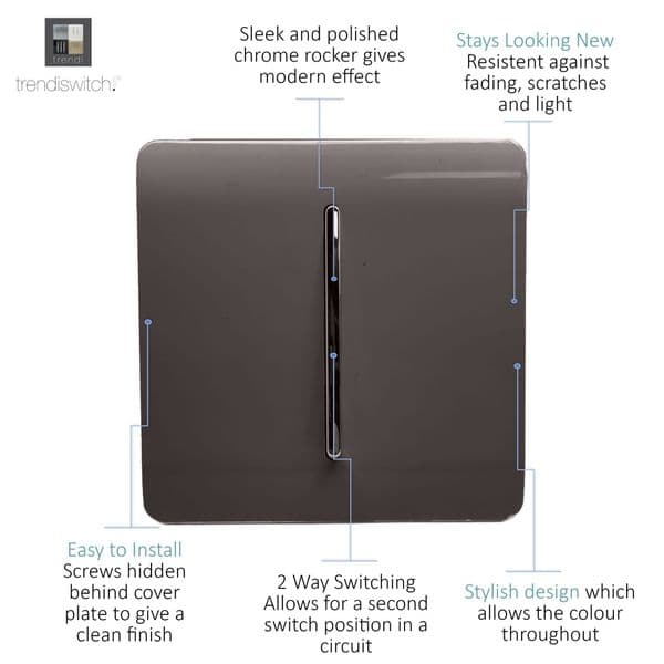Trendi Switch 1 Gang 1 or 2 way Rocker Modern Designer Light Switch in Dark Mocha Brown