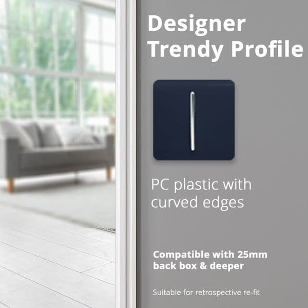 Trendi Switch 1 Gang 1 or 2 way Rocker Modern Designer Light Switch in Navy Blue