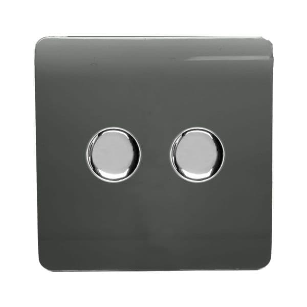 Trendi Switch 2 Gang 1 or 2 way 150w Rotary LED Dimmer Modern Designer Light Switch in Charcoal Grey