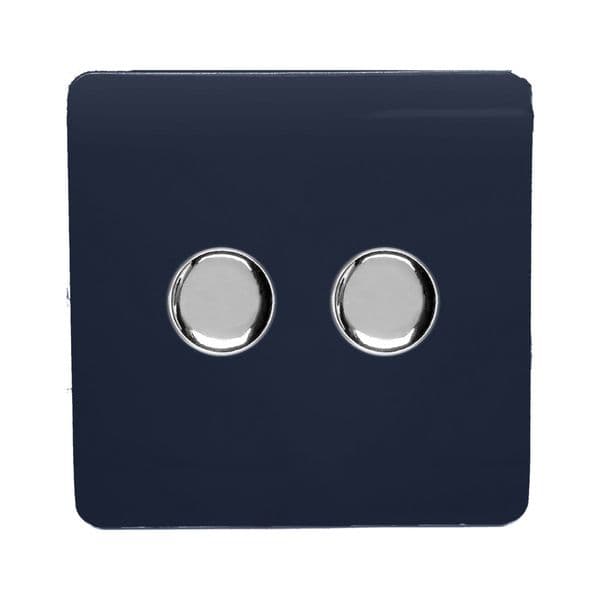 Trendi Switch 2 Gang 1 or 2 way 150w Rotary LED Dimmer Modern Designer Light Switch in Navy Blue