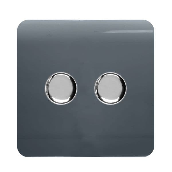 Trendi Switch 2 Gang 1 or 2 way 150w Rotary LED Dimmer Modern Designer Light Switch in Warm Grey