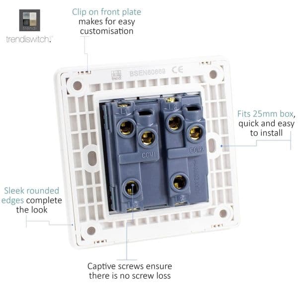 Trendi Switch 2 Gang 1 or 2 way Rocker Modern Designer Light Switch in Ocean Blue