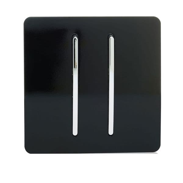 Trendi Switch 2 Gang 1 or 2 way Rocker Modern Designer Light Switch in Piano Black