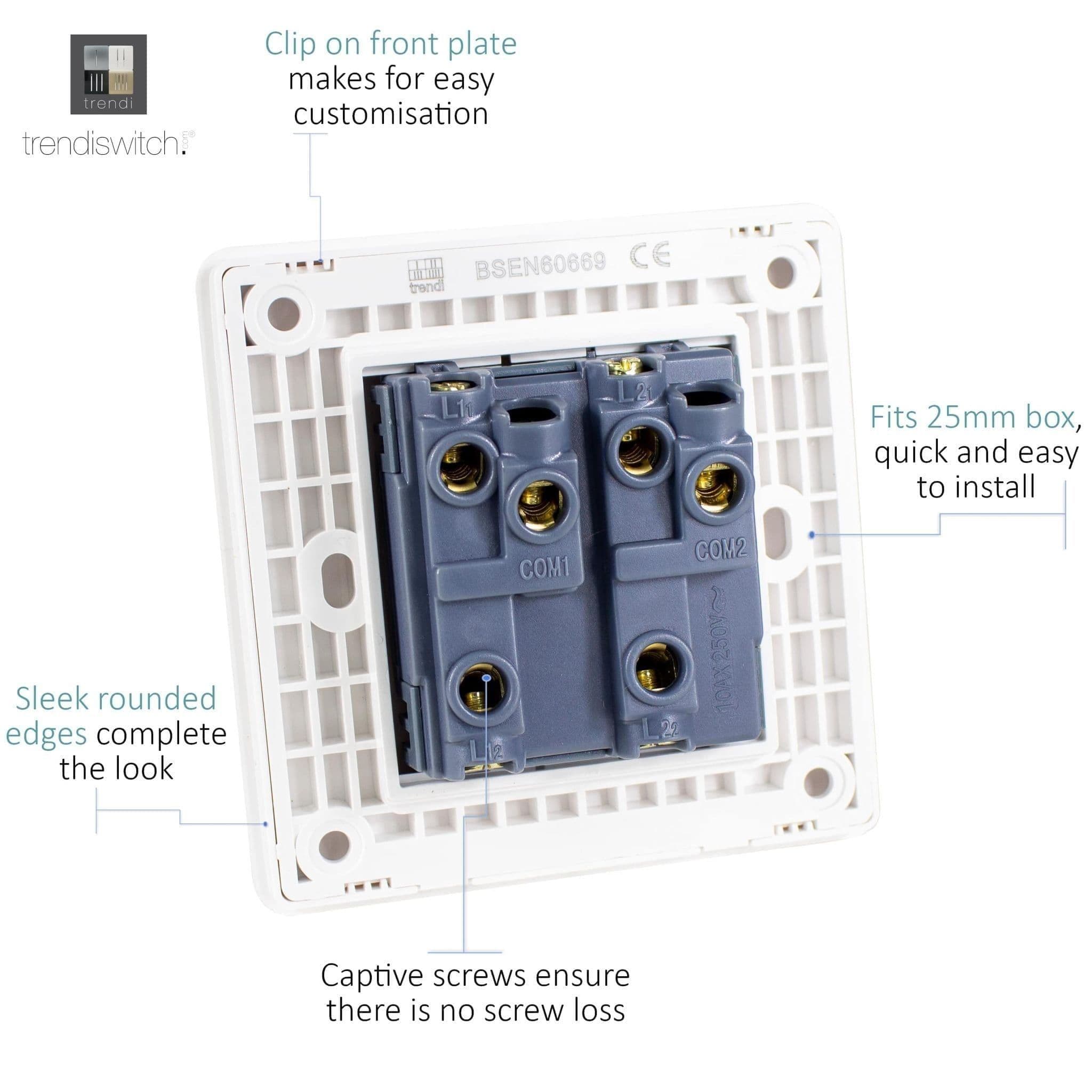 Trendi Switch 2 Gang 1 or 2 way Rocker Modern Designer Light Switch in