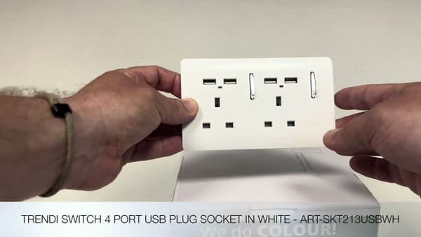 Trendi Switch 2 Gang 4 Port USB 2100mA Modern Designer Plug Socket in Ice White