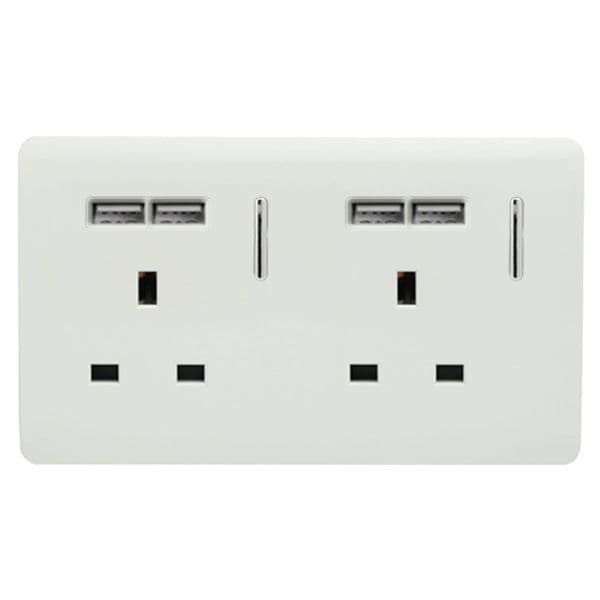 Trendi Switch 2 Gang 4 Port USB 2100mA Modern Designer Plug Socket in Ice White