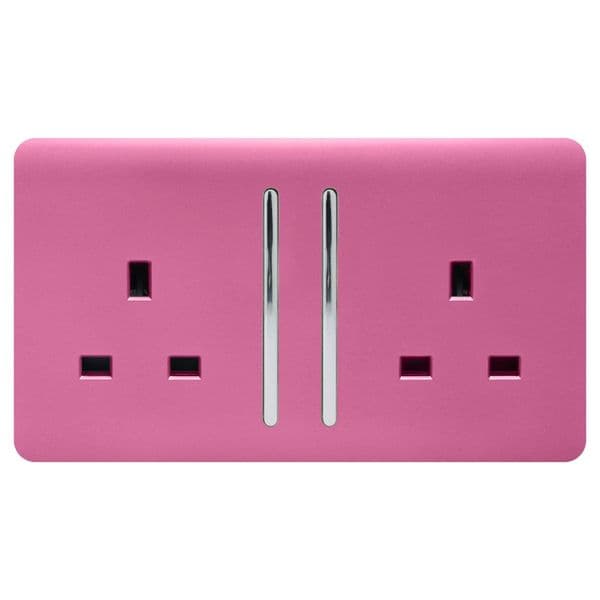 Trendi Switch 2 Gang Candy Pink Double Plug Socket Modern Designer Decorative Wiring Accessory