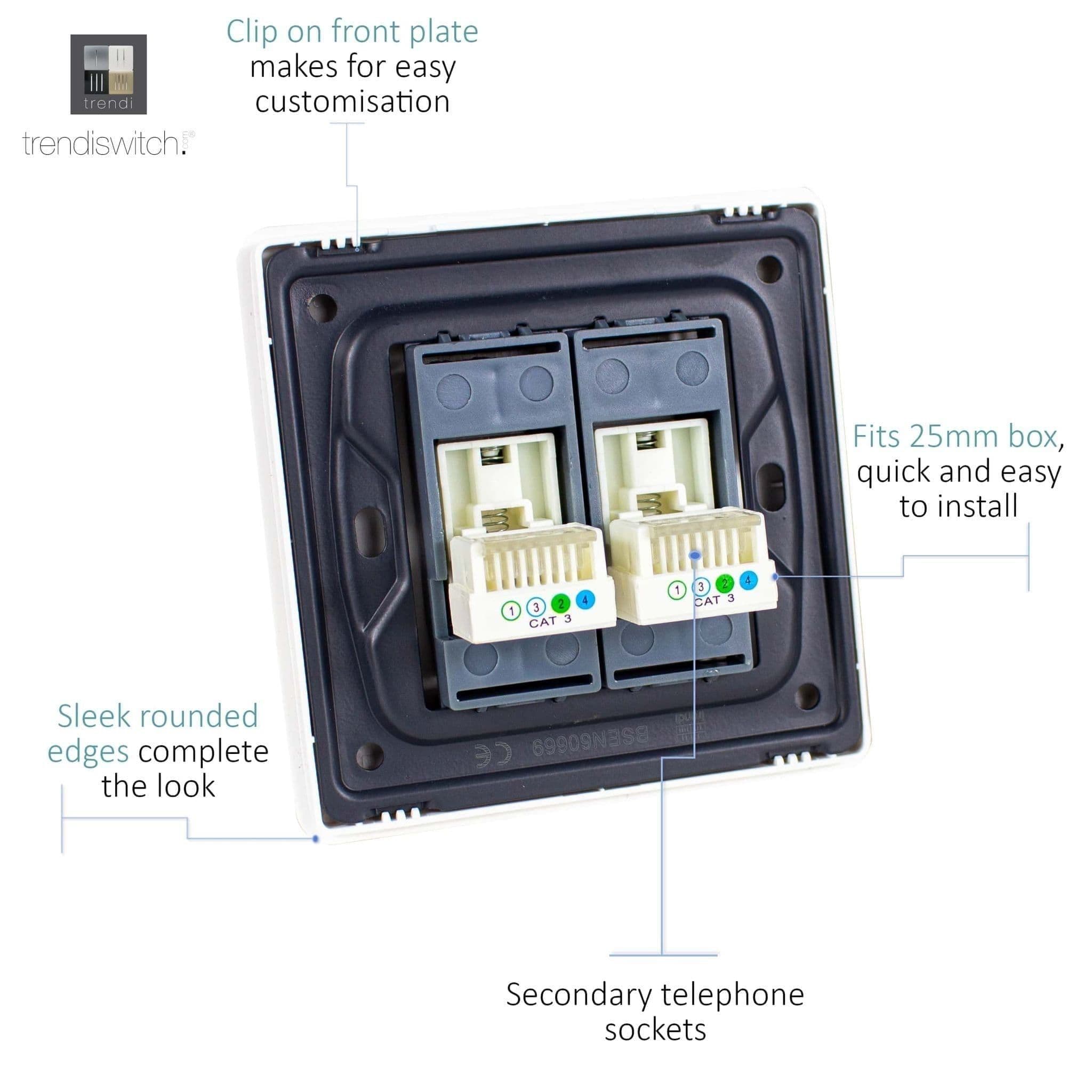 Trendi Switch 2 Gang Cat 3 Modern Designer Telephone Slave Socket in