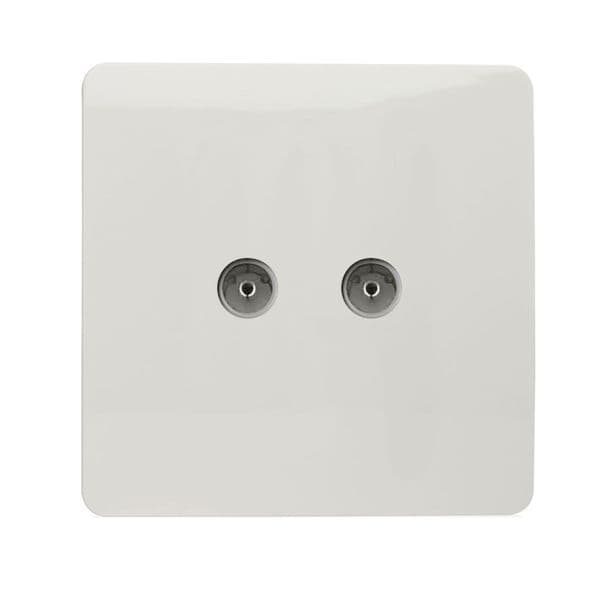 Trendi Switch 2 Gang Female Co-Axial Modern Designer Television Socket in Ice White