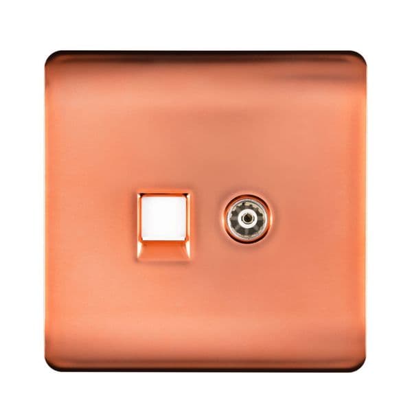 Trendi Switch 2 Gang Female TV Co-Axial & RJ45 Cat 6 Modern Designer PC Ethernet Sockets in Copper