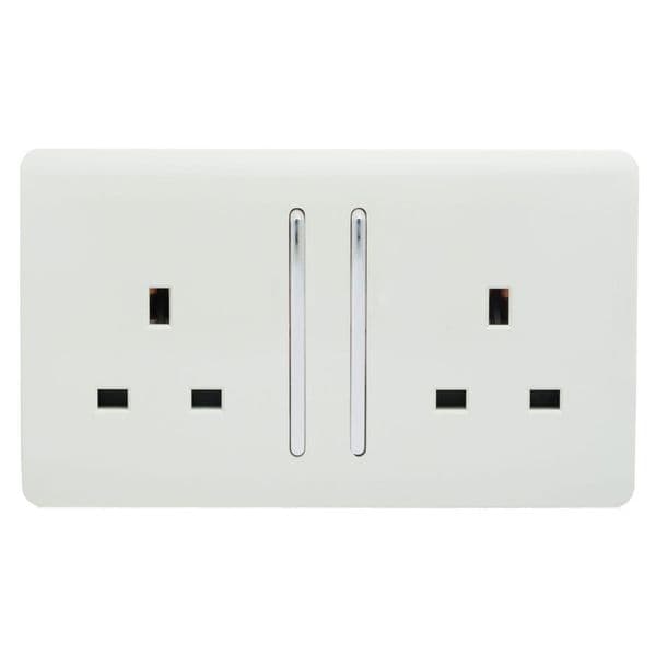 Trendi Switch 2 Gang Ice White Double Plug Socket Modern Designer Decorative Wiring Accessory
