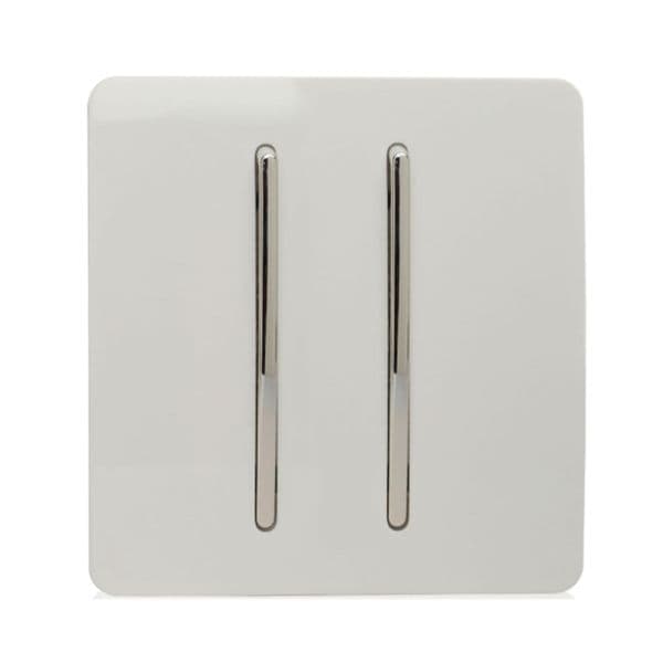 Trendi Switch 2 Gang Modern Designer Retractive Doorbell Switch in Ice White