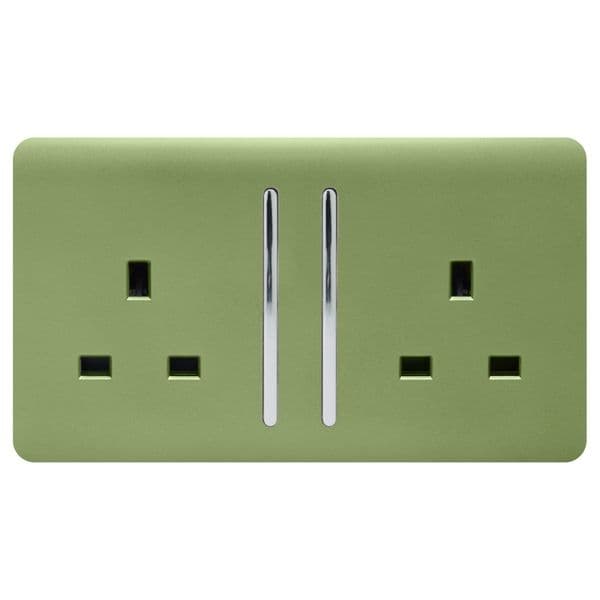 Trendi Switch 2 Gang Moss Green Double Plug Socket Modern Designer Decorative Wiring Accessory