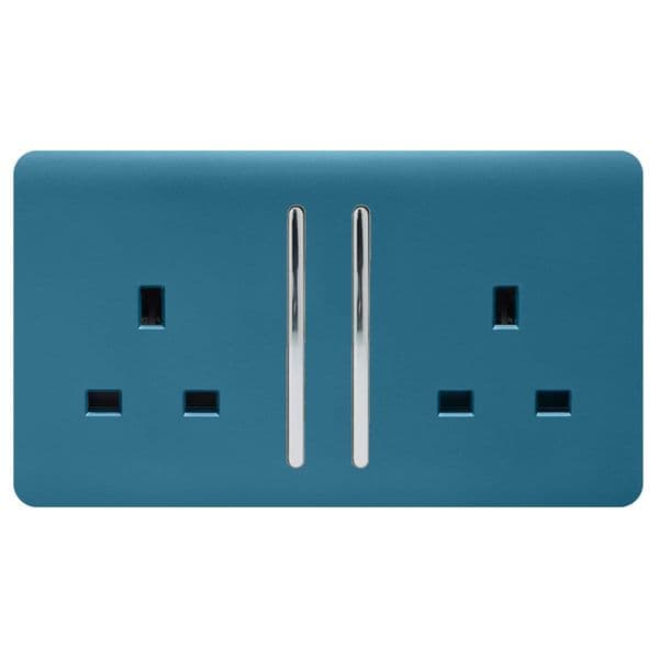 Trendi Switch 2 Gang Ocean Blue Double Plug Socket Modern Designer Decorative Wiring Accessory