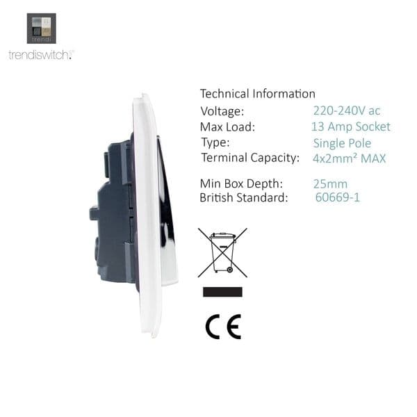 Trendi Switch 2 Gang Piano Black Double Plug Socket Modern Designer Decorative Wiring Accessory