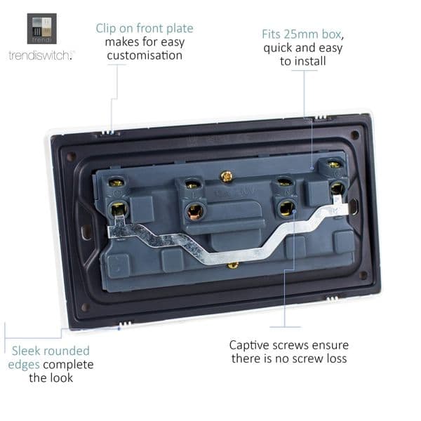 Trendi Switch 2 Gang Piano Black Double Plug Socket Modern Designer Decorative Wiring Accessory