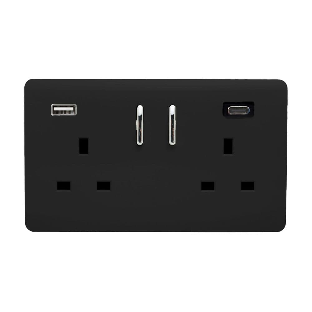 Trendi Switch 2 Gang Type A & C USB 3100mA Modern Designer Plug Socket