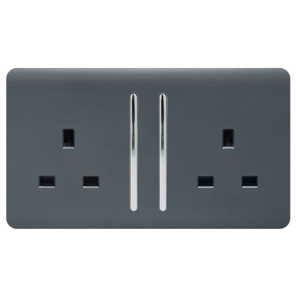 Trendi Switch 2 Gang Warm Grey Double Plug Socket Modern Designer Decorative Wiring Accessory