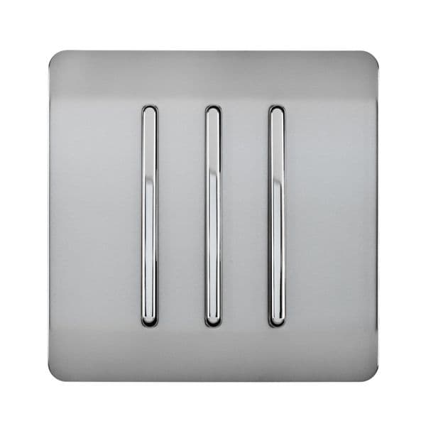 Trendi Switch 3 Gang 1 or 2 way Rocker Modern Designer Light Switch in Brushed Steel