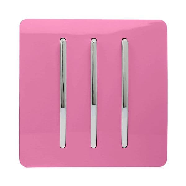 Trendi Switch 3 Gang 1 or 2 way Rocker Modern Designer Light Switch in Candy Pink