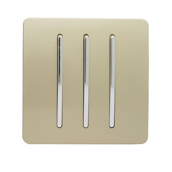 Trendi Switch 3 Gang 1 or 2 way Rocker Modern Designer Light Switch in Champagne Gold