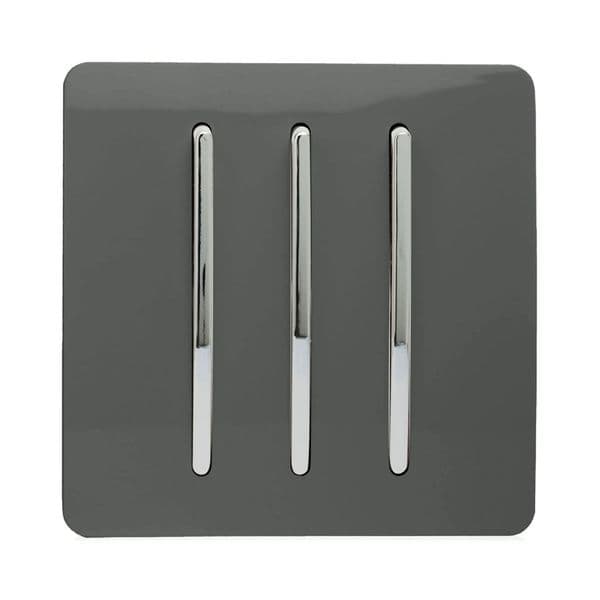 Trendi Switch 3 Gang 1 or 2 way Rocker Modern Designer Light Switch in Charcoal Grey