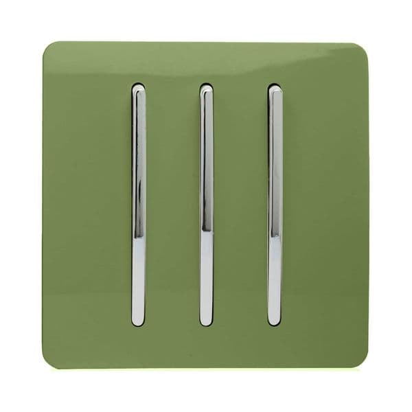 Trendi Switch 3 Gang 1 or 2 way Rocker Modern Designer Light Switch in Moss Green