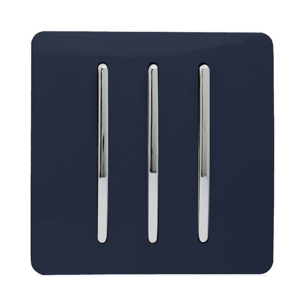 Trendi Switch 3 Gang 1 or 2 way Rocker Modern Designer Light Switch in Navy Blue