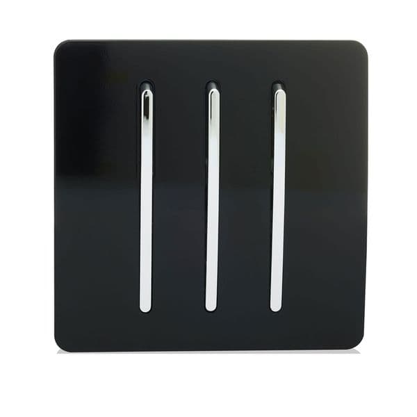 Trendi Switch 3 Gang 1 or 2 way Rocker Modern Designer Light Switch in Piano Black
