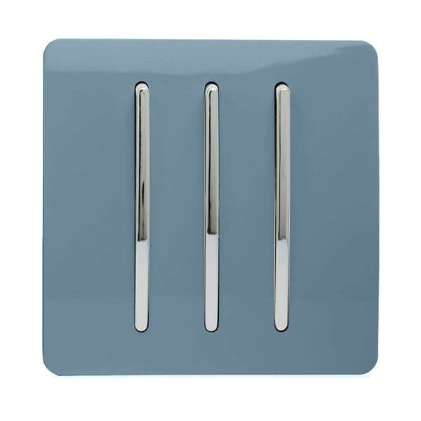 Trendi Switch 3 Gang 1 or 2 way Rocker Modern Designer Light Switch in Sky Blue