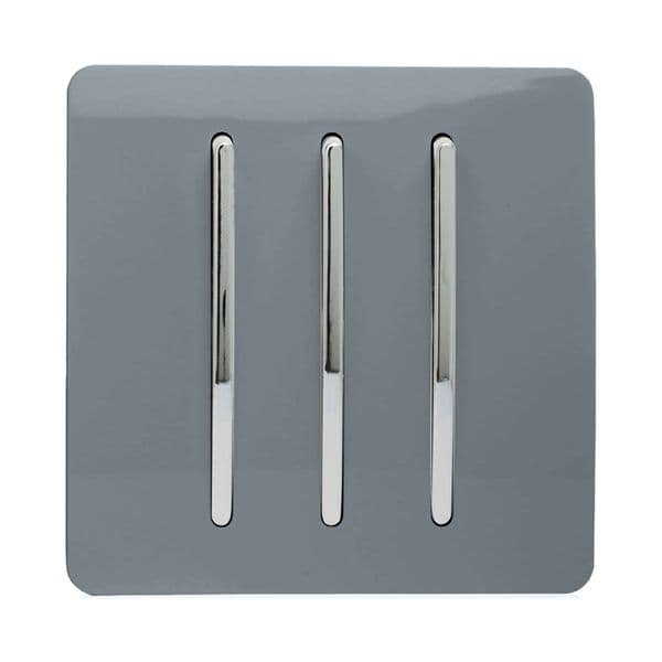 Trendi Switch 3 Gang 1 or 2 way Rocker Modern Designer Light Switch in Warm Grey